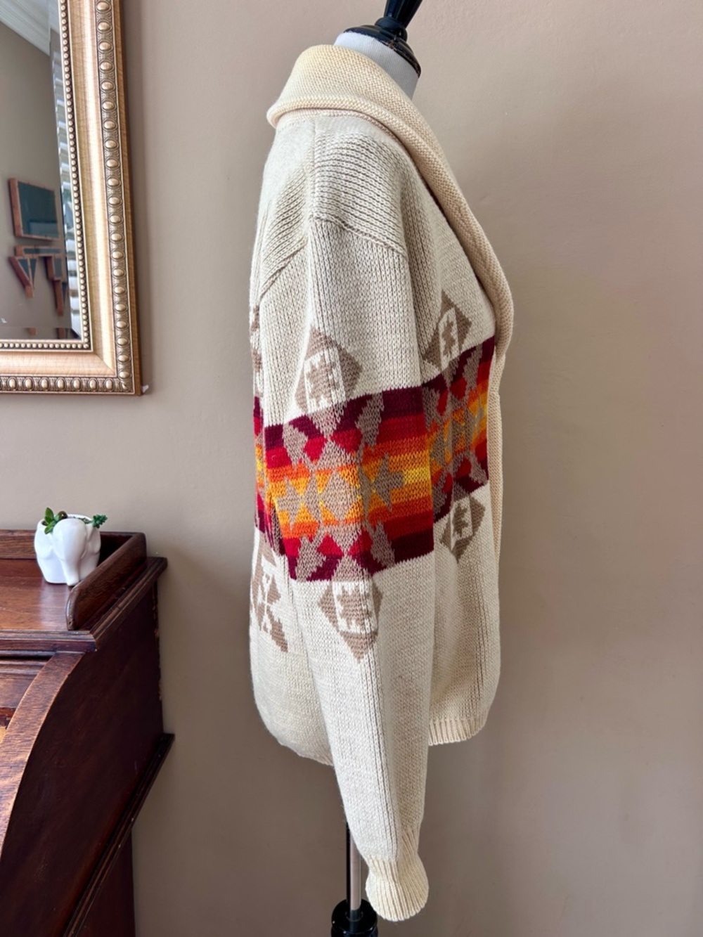 Pendleton Vintage 1970s Western Aztec Wool Shawl Collar Cardigan Sweater M - Picture 10 of 15